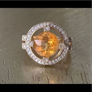 Citrine and diamond 14 karat gold ring sz 7